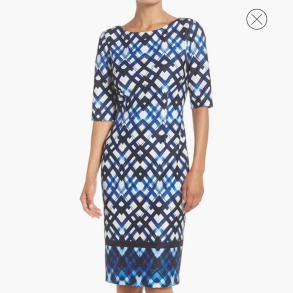 Eliza J Dress Sz 8 Blue‎ Ponte Knit Sheath Dress EUC